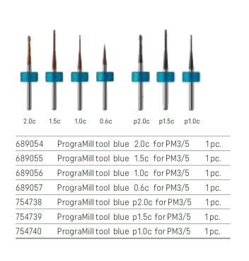 PrograMill Tools for CoCr/Ti (blue)